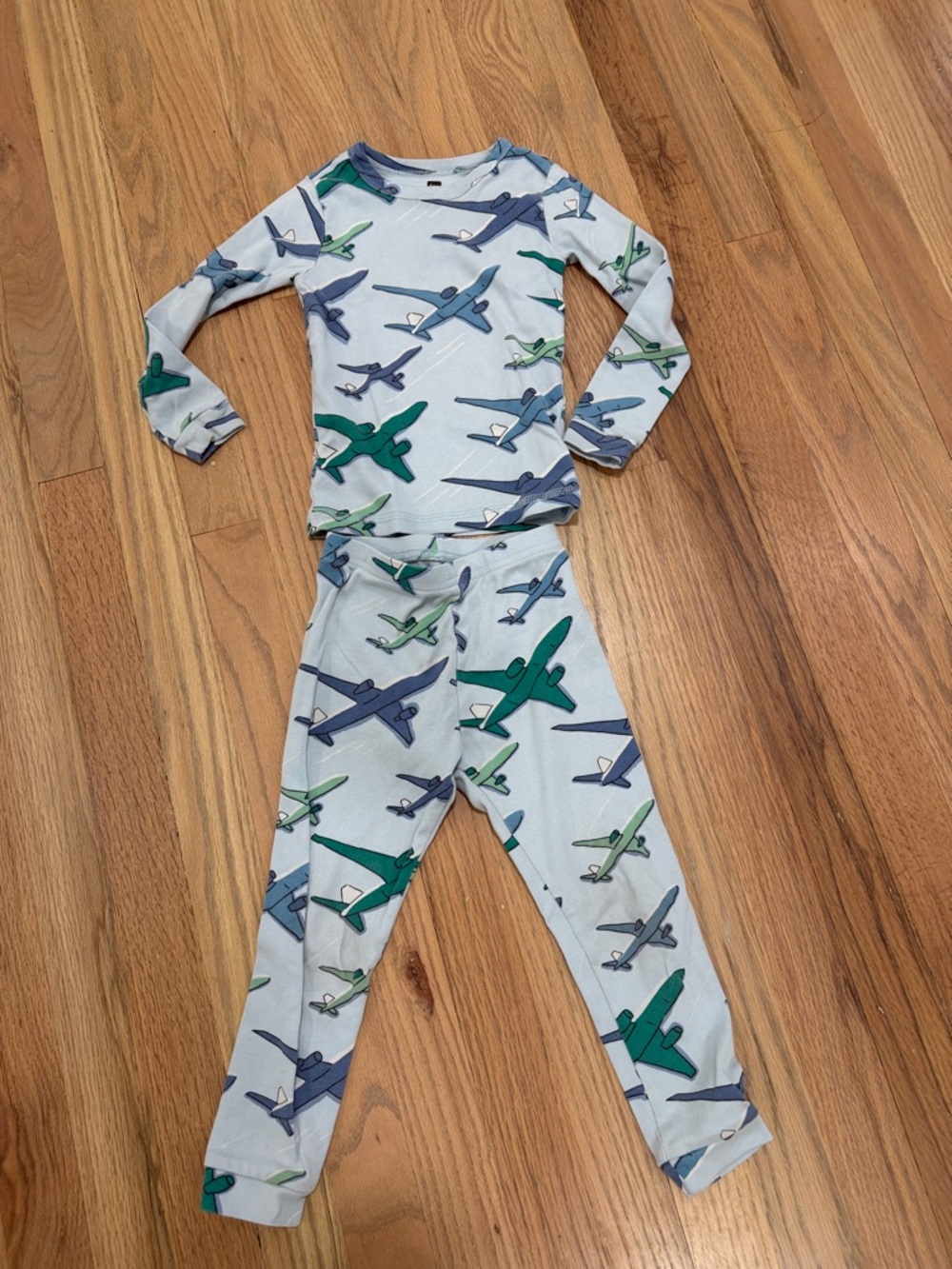 Tea Collection Light Blue Airplane Pajama Set with Green & Navy Planes